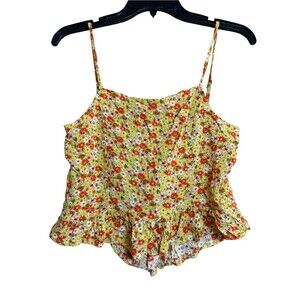 Arizona Jean Co Yellow Floral Tie-Back Peplum Camisole Top, Size S Cottagecore
